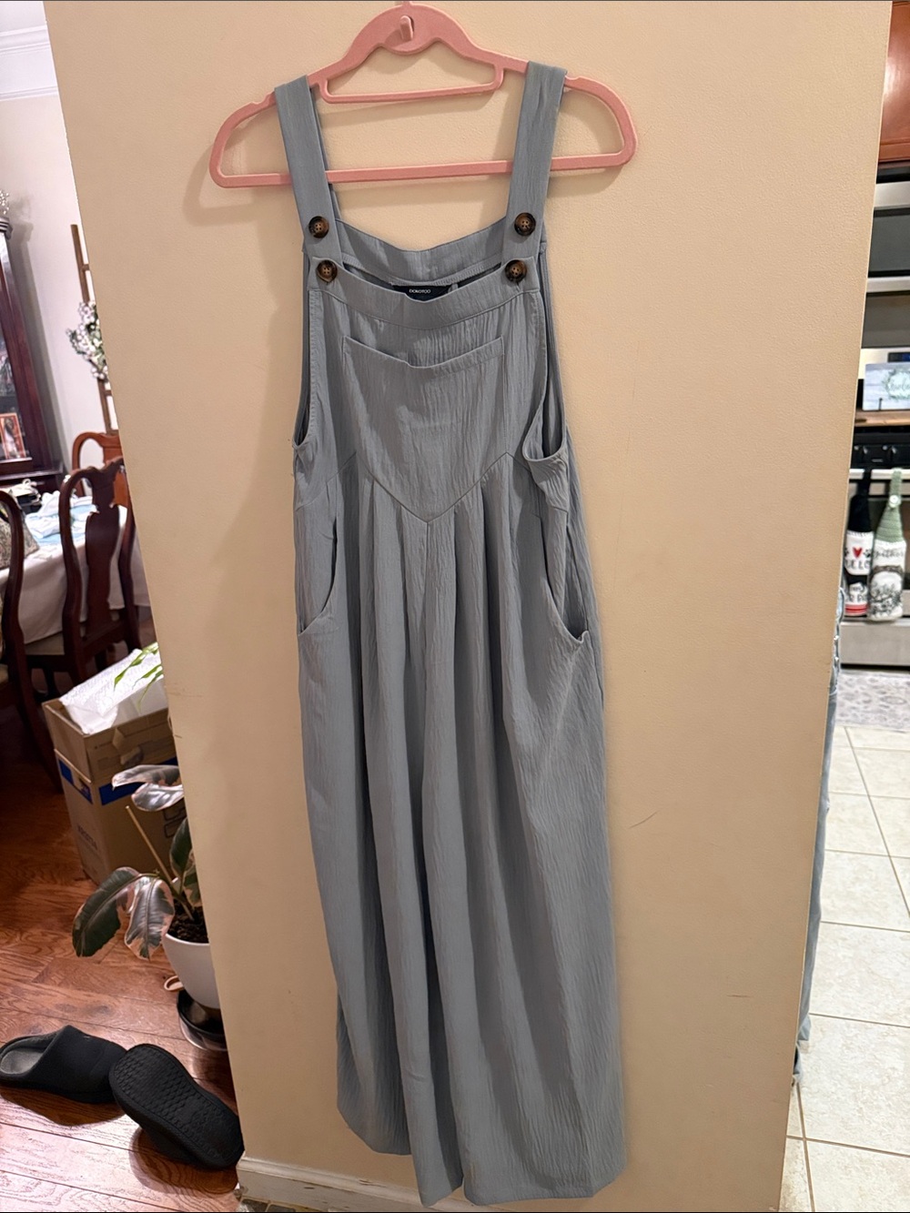 Light Blue Wide-Leg Jumper Jumpsuit with Button Straps